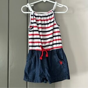 U.S. Polo Assn. Red and Navy Striped Kids Romper